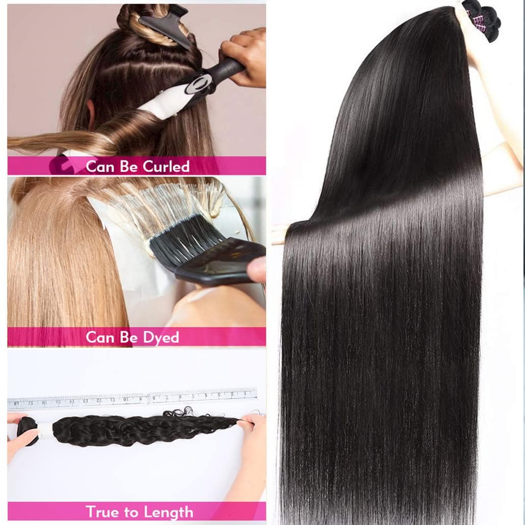 Amazon.com : Brazilian Straight Human Hair 3 Bundles with  display picture 1