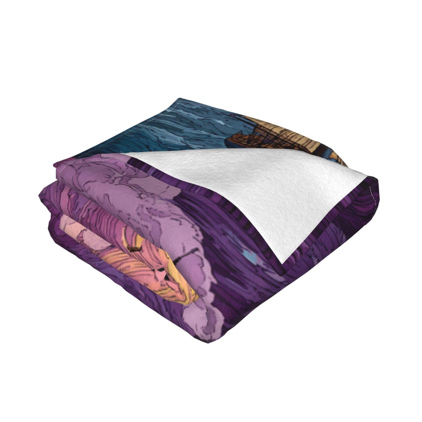 Manta de viaje portátil de 80 x 60 pulgadas, suave, resistente a las arrugas, plegable, exquisita pintura al óleo, estampado de cielo morado