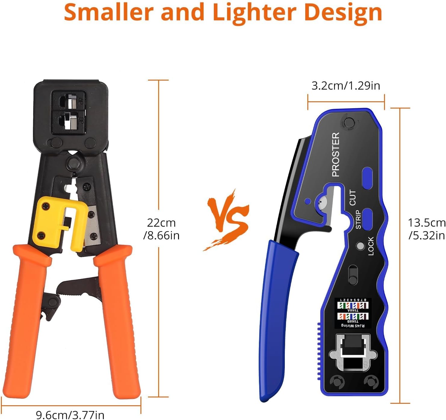 Proster RJ45 Crimper Tool Kit - Stripper Cutter Crimper Tool for RJ45 Cat6 Cat5 Cat5e Pass-Thru Connectors, with 50pcs Cat6 Connectors and Protection Covers, 1pcs Wire Stripper