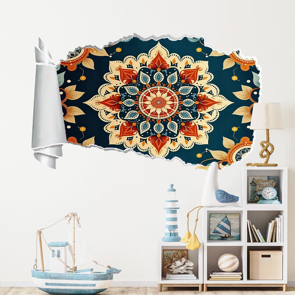 Adesivi decorativi da parete 3D, Fiori Di Datura Decalcomanie per pavimenti Retrò Adesivi murali 3D Decalcomanie murali fracassate per Nursery Home Wall Décor