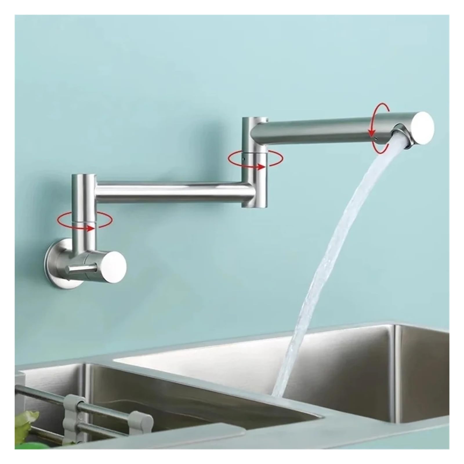 Grifos mezcladores para Fregadero Grifo de Cocina Plegable Pared Individual Agua fría rotación 360 Grados con caño Flexible la mayoría los escenarios (Plateado A)