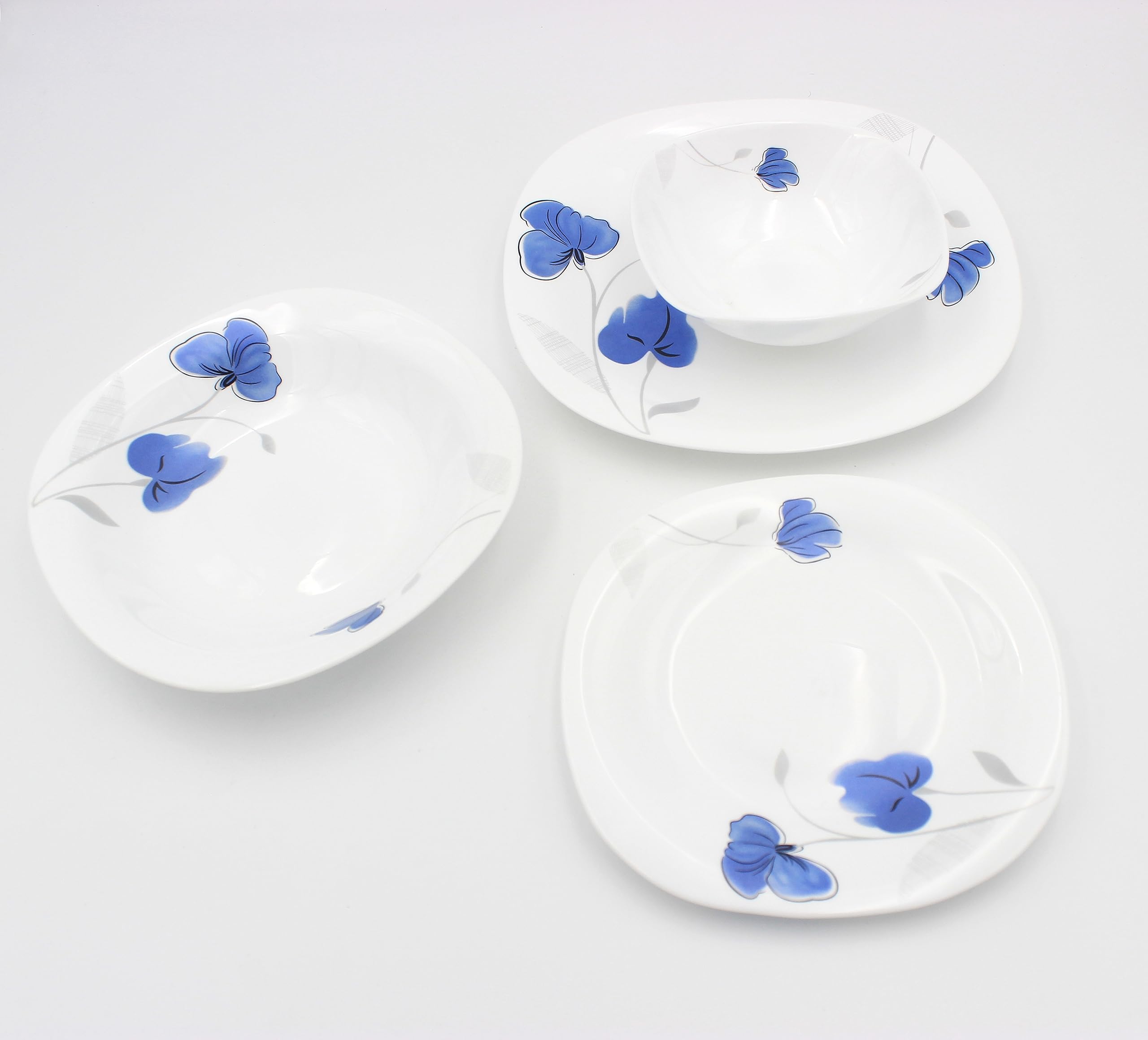 Danny home Dinnerware Set 24 Piece Opalware 6 x 11" Dinner plate, 6 x 8.5" Dessert plate, 6 x 9" Soup plate, 6 x 6.5" Bowl Heat Resistance, Microwave safe, Dishwasher safe, Break resistance