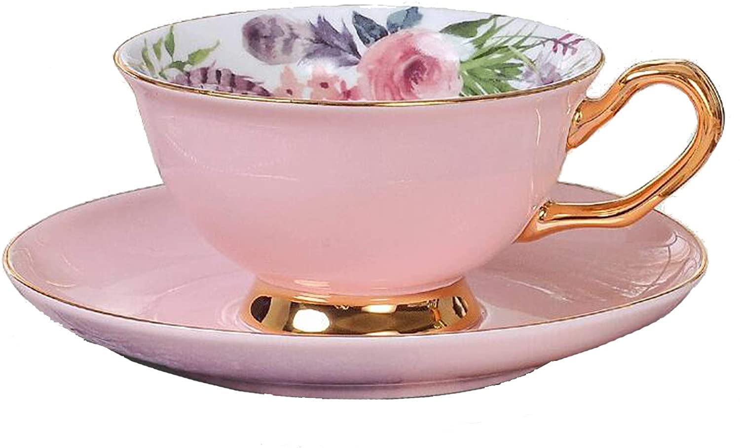 Ecoodisk Game Coffee Cup Porcelain Colour, Exquisite Gold Trimmed European Cup Glazed Cup and Saucer Set Afternoon Tea Set Porcelain Coffee Cup Saucer Chinese 210ml.,A