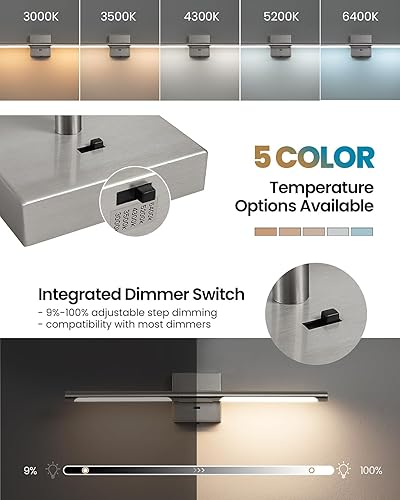 Miniatura 3 de Lámparas de tocador de níquel cepillado para baño, apliques LED de baño de 24 pulgadas, IP44 5CCT, luces de imagen ajustables Morden para pinturas