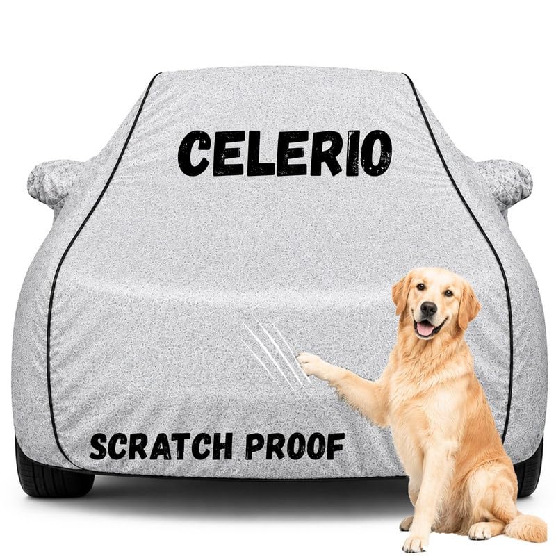 Image of Pure Fabric Silver 100% Waterproof Celerio Car Cover | Polyester Car Body Cover for Rain & Sun | UV Protection, Dustproof, Scratch Resistant, Windproof, Heat Resistant, Custom Fit