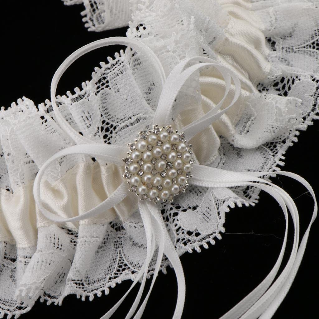 Qianly Braut Strumpfband Hochzeit Strumpfband Brautgürtel Spitzenband Hochzeitsaccessoire in Satinoptik mit Zarter Spitzenborte Und Bandknoten für