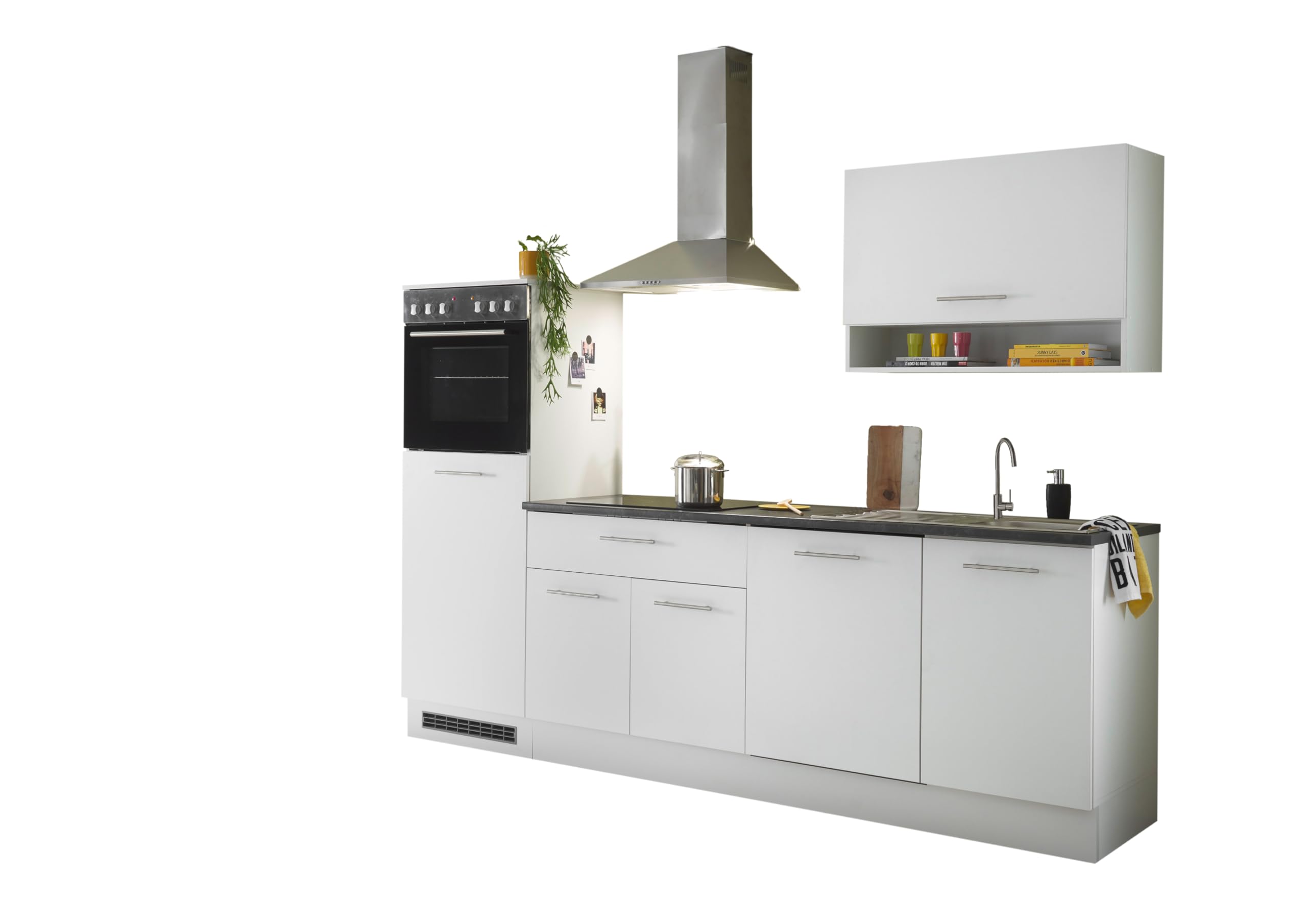 AVANTI TRENDSTORE - Sampeyre - Cucina completa nel colore bianco opaco/Stone dark, composto da diversi elementi. Lavandino ed elettrodomestici NON sono compresi. Dimensioni ca. LAP 260x220x60 cm
