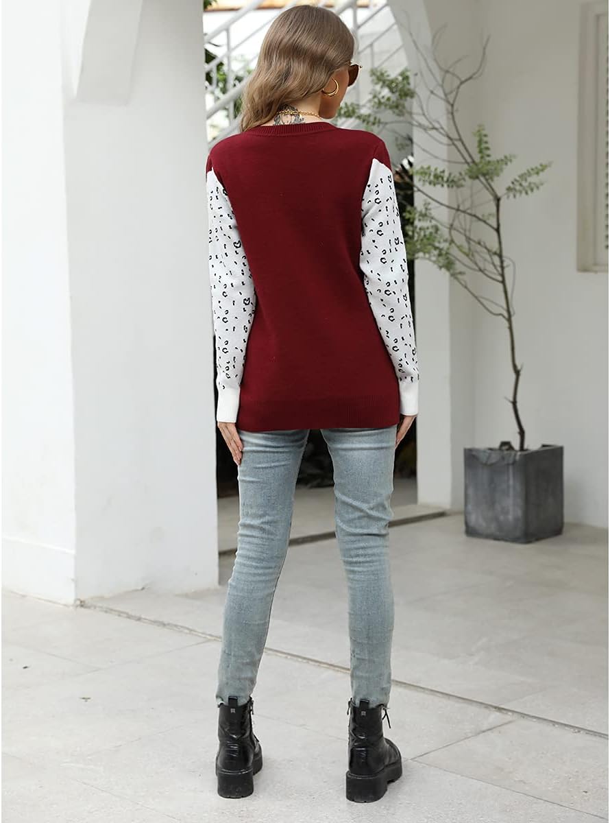 Mansy Women's Casual Long Sleeve Crew Neck Cute Animal Leopard Print Knitted Pullover Sweater Tops - Image 6