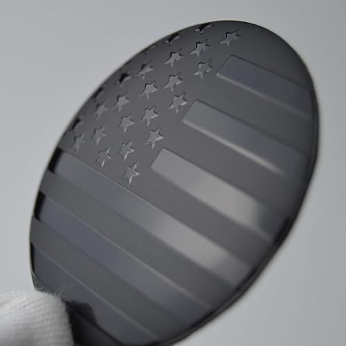 Miniatura 2 de 4 emblemas centrales de 2.224 in  2.24 pulgadas, bandera estadounidense, color negro, para tapacubos, EE. UU