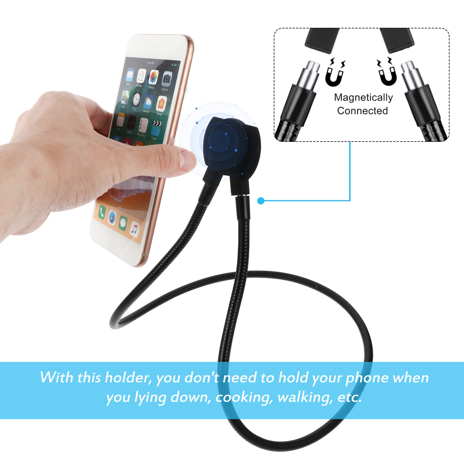 Porta Telefono Magnetico Rotante Gradi Supporto per Cellulare da Collo Staffa per Telefono Pigro per Uso Casalingo Antiscivolo Sicura e Stabile