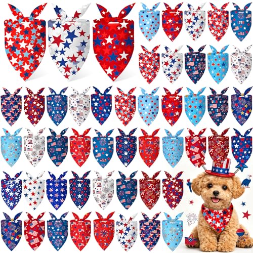 Image of Abbylike 50 Pcs Patriotic Dog Bandanas Bulk 4th of July Bandanas for Dogs Star Triangle Kerchief Bib Scarf Set for Pet Independence Day 250th Anniversary Party Costume, 25 Styles(19.7 x 13.8 x 13.8)