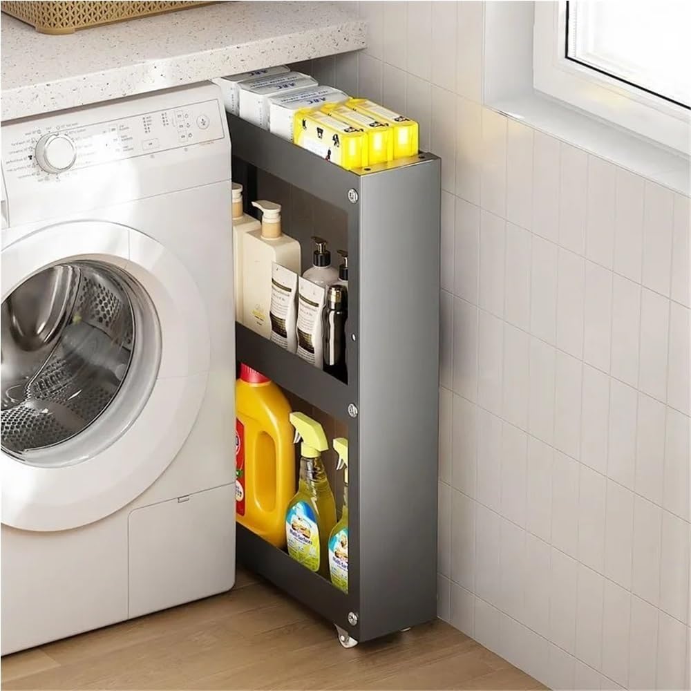 Carrelli portaoggetti Ripiani Multistrato dispensa Stretta per la casa Carrello Mobile Minimalista e Sottile scaffalature Metalliche Cucina Bagno Soggiorno(Grigio 68 cm-26 8 pollic