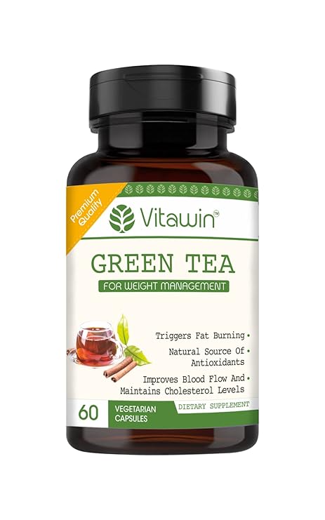 VitaWin GREEN TEA Capsules for Weight Management, Fat Loss & Best Anti-Oxidant Support, Pure Natural Herbal Supplement, 60 Capsules