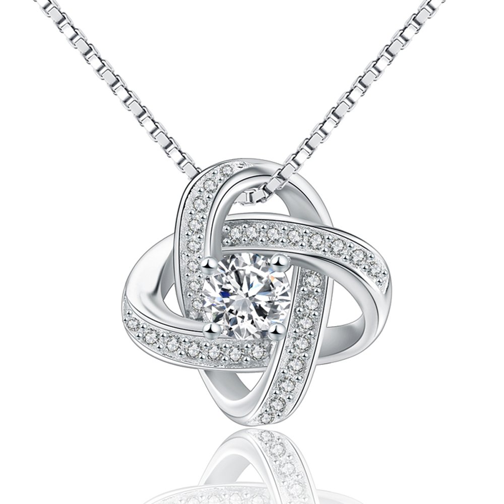 925 Sterling Silver CZ Lovely Infinity Pendant Neacklace, 16''