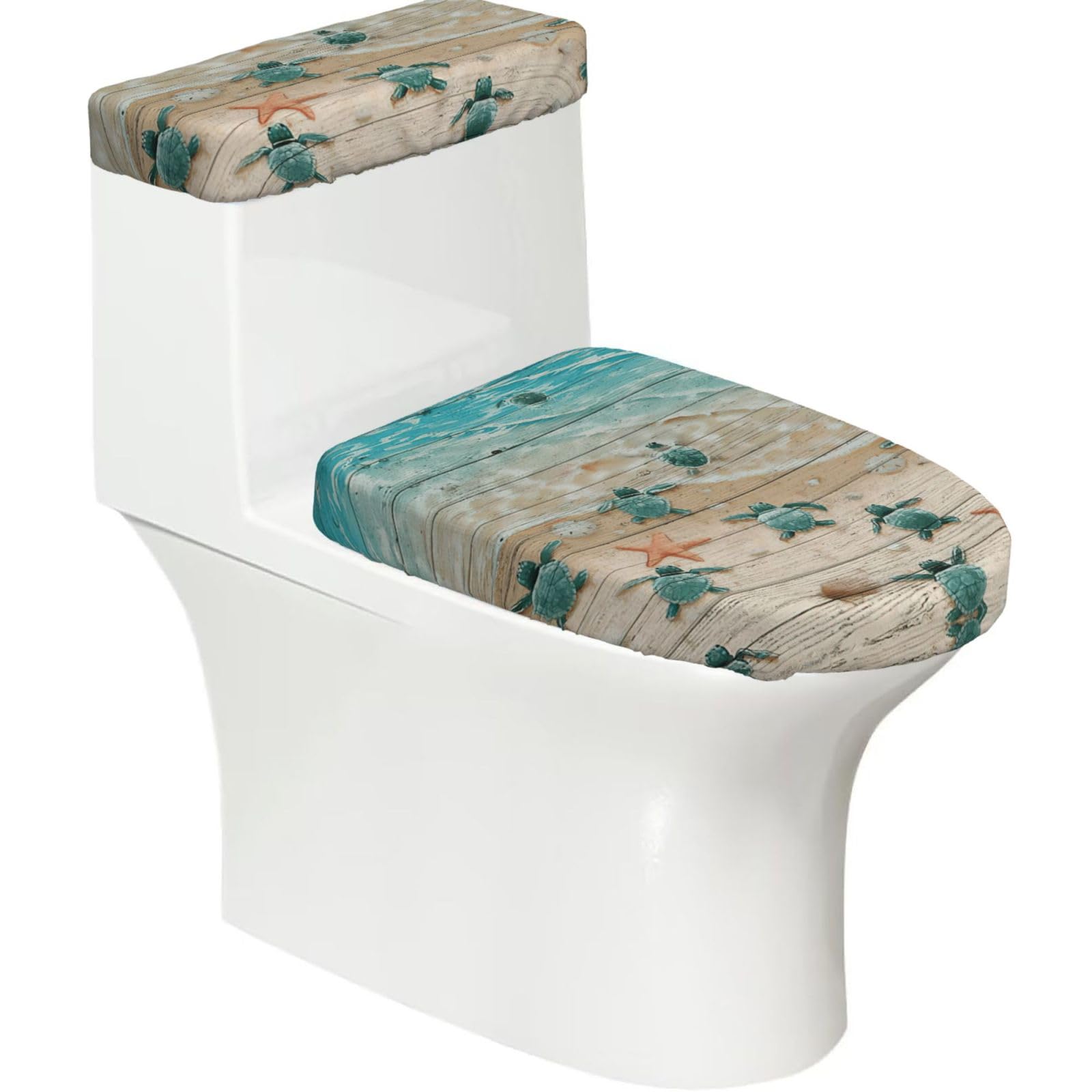 Sea Turtle Starfish Print Toilet Seat Lid And Tank Covers Universal Fit Smooth Seat Cushion Easy To Clean For Home Hotel