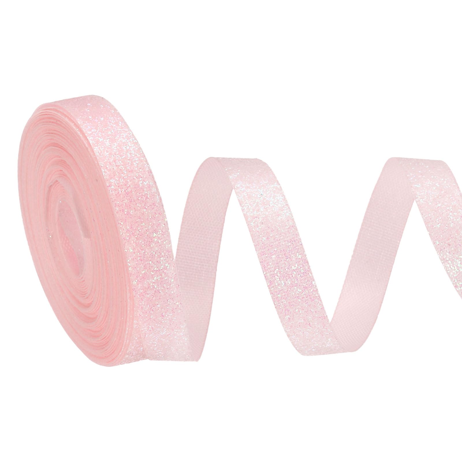 PATIKIL Metallic Glitter Ribbon Roll, 10mm x 9m Sparkly Ribbon Single Sided Cut Edge Gift Wrapping Fabric Rolls for DIY Crafts Wedding Bouquet Party Christmas Decor, Light Pink