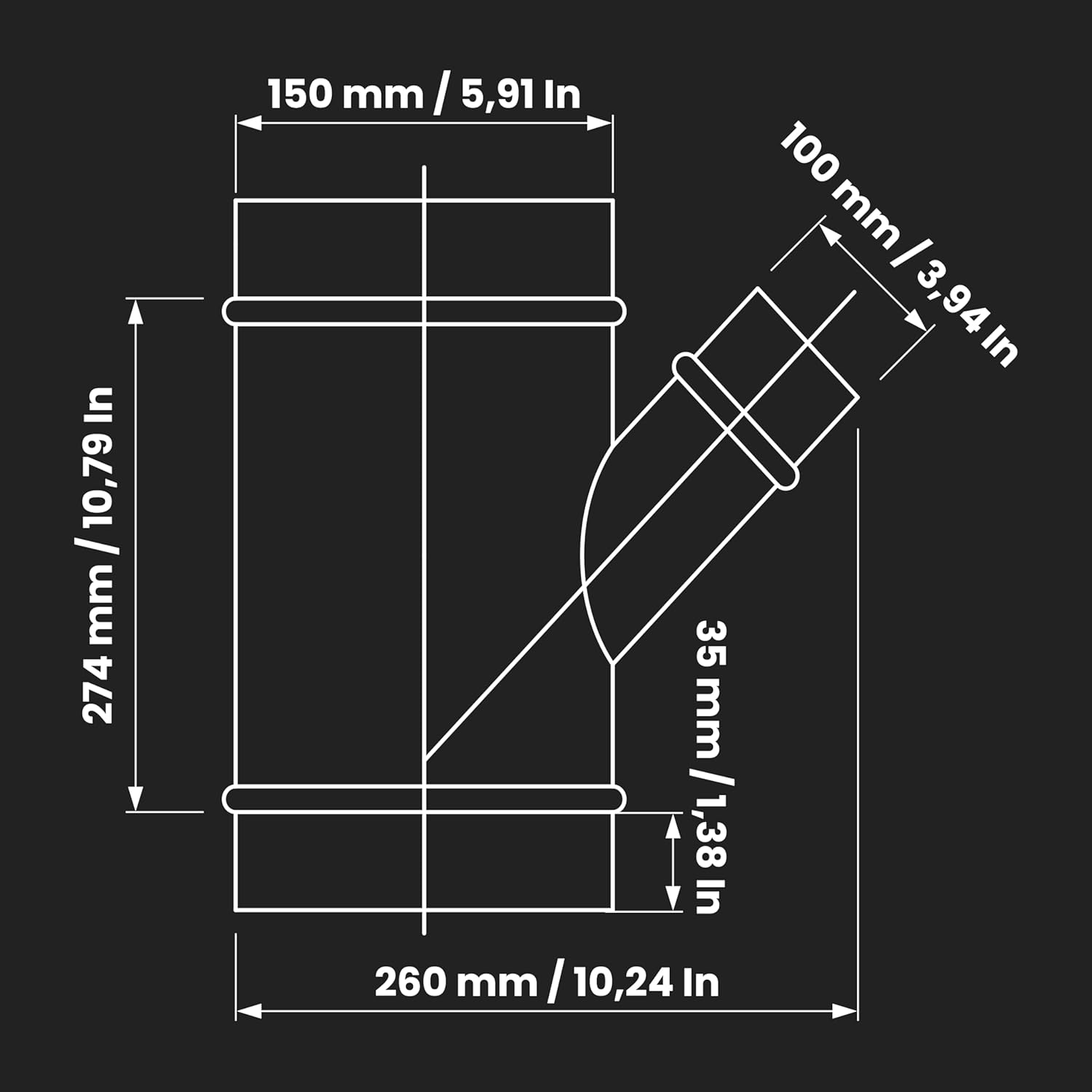 6" Inch to 4" Inch Branch Wye-Shape Ducting Splitter - 45 Degree Galvanized Steel 3-Way Dust Collection Fitting - Branches for Exhaust Fan - Ducting Adapter - Duct Hose Connector