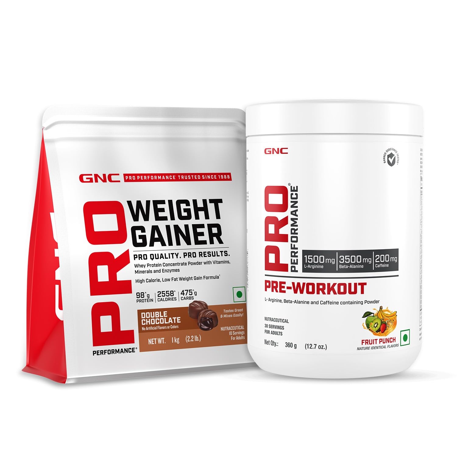 GNC Pro Performance Gain & Pump Stack – Weight Gainer (1 Kg, Chocolate) + Pre-Workout (360g, Fruit Punch) | High Calorie Mass Gainer & Explosive Pre-Workout Combo-picture-18