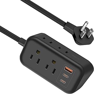 30W Power Strip USB C,5ft Black Extension Cord with USB C Ports, Small Portable Power Strip for Travel Home, Flat Plug 4 Outlet 3 USB Ports PD Fast Charging Cruise Power Strip Cruise Approved