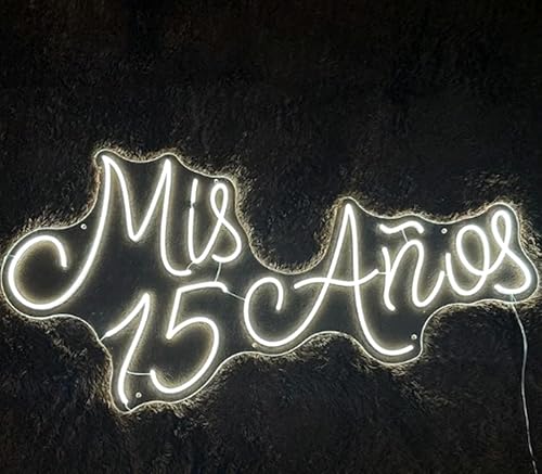 Miniatura 3 de Letrero de neón con texto en inglés "Mis 15 años", luz de neón LED para fiesta de cumpleaños número 15, decoración de fiesta de membrillo de dulce