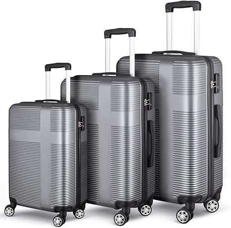 review Yone jx je 3 Piece Luggage with TSA Lock ABS, Durable Luggage Set, Lightweight Suitcase with Hooks, Spinner Wheels Cross Stripe Luggage Sets 20in/24in/28in
