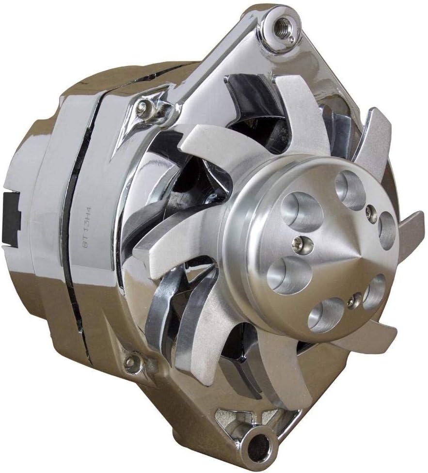 Chrome High Output 200 Amp Alternator for Chevy GM Pontiac Olds Cady Holden BBC SBC Hotrod 3 Three Wire Custom Billet Pulley & Fan 200A