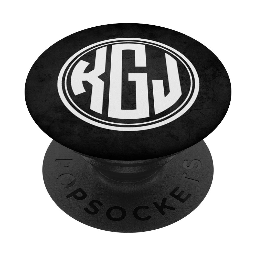 KGJ Monogram Gift Initials KGJ or KJG on Black PopSockets Grip and Stand for Phones and Tablets