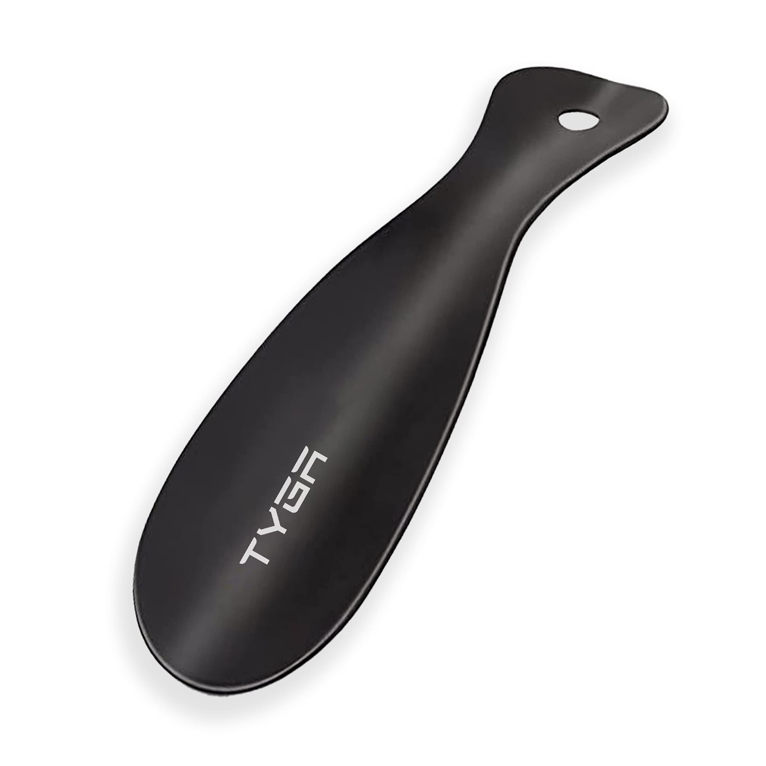 Tyga Store Unisex Black Metal Shoe Horn - Short 19Cm Shoehorn Lazy Shoe Helper, Small Shoe Horns With Hook, For Men, Women And Kids (, 1)