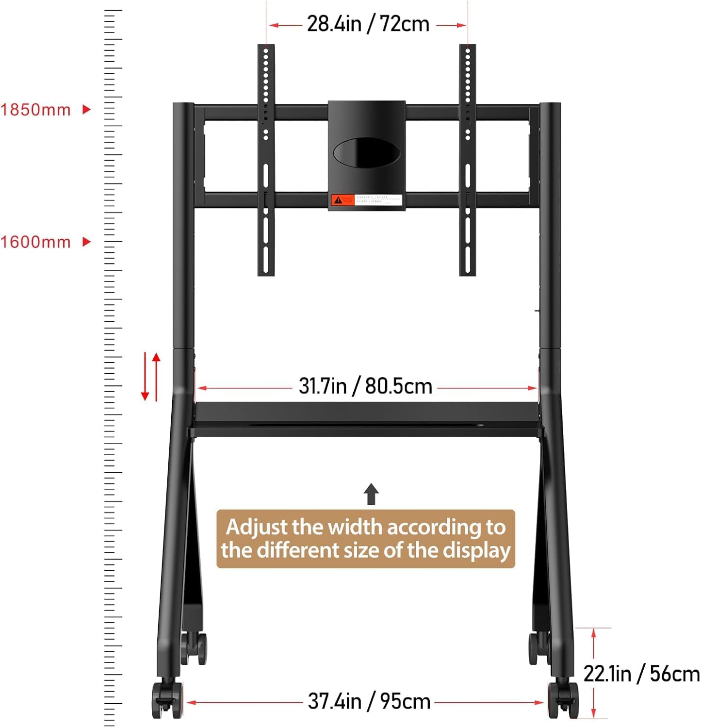 Supporto interattivo per lavagna bianca, carrello TV con 4 ruote bloccabili, carrello mobile per schermo piatto per ufficio o classe