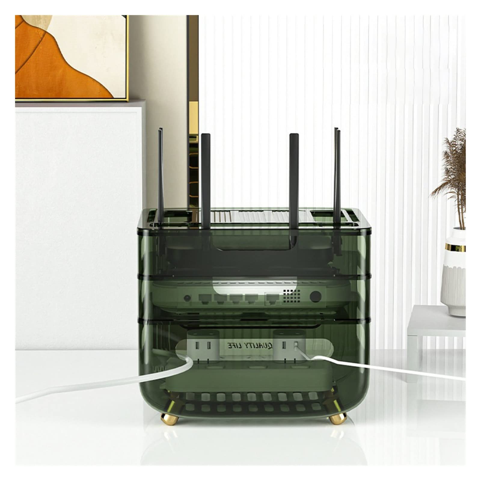 Scatola Nascondi Cavi Presa for Cavo Rack Set-Top Box TV Wireless WiFi Finitura Scatola di immagazzinaggio Router casa Camera da Letto Soggiorno Scatola di Gestione dei Cavi(Green)