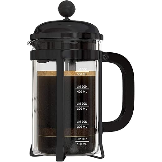Brigattes French Press Coffee Maker with 4 Part Superior Filtration 500 ML Coffee Maker Machine,Coffee Kettle electric,Moka Express Espresso Maker/Percolator/Stovetop/filter Coffee Maker [Black]