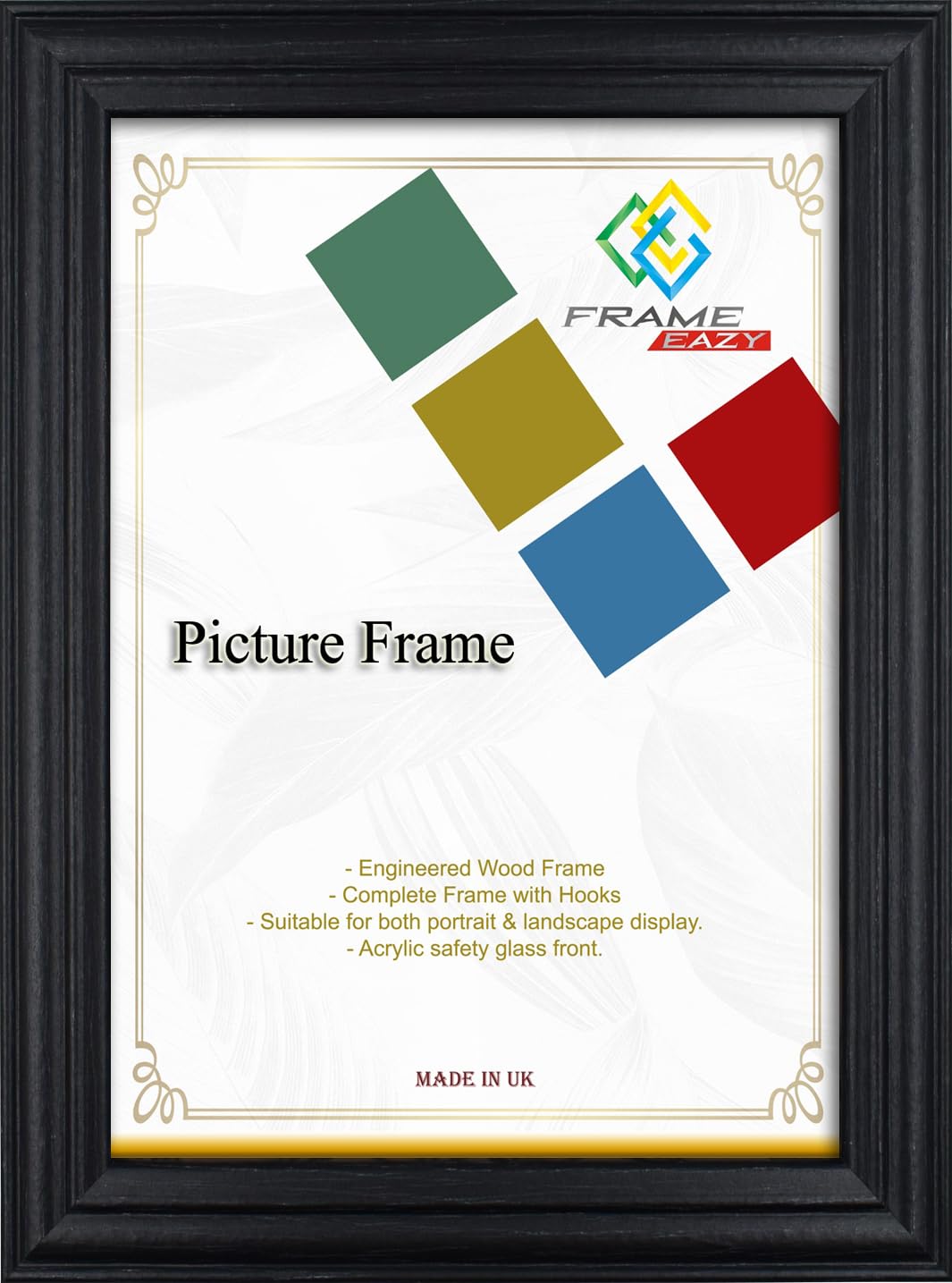 Frame Eazy Black 70 X 50 Cm Photo Frame In Multiple Sizes & Colours - Antique Style Frame With Safe Perspex Front & Wall Mounting - 70Cm X 50Cm (27.6" X 19.7") Picture Frame