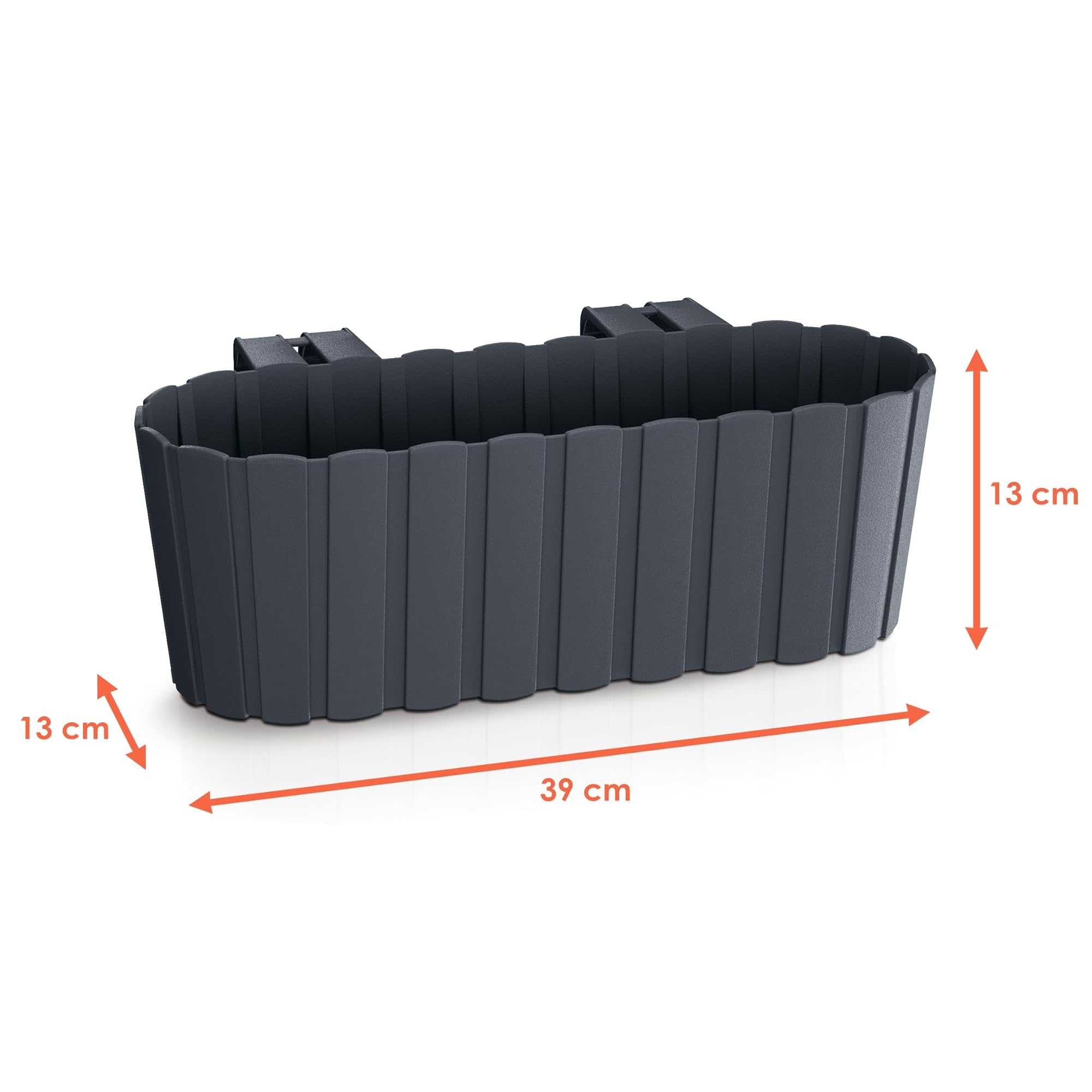 Spetebo Lot de 6 jardinières de balcon avec support - 39 x 13 cm - En plastique - Anthracite - Jardinière de jardin à suspendre