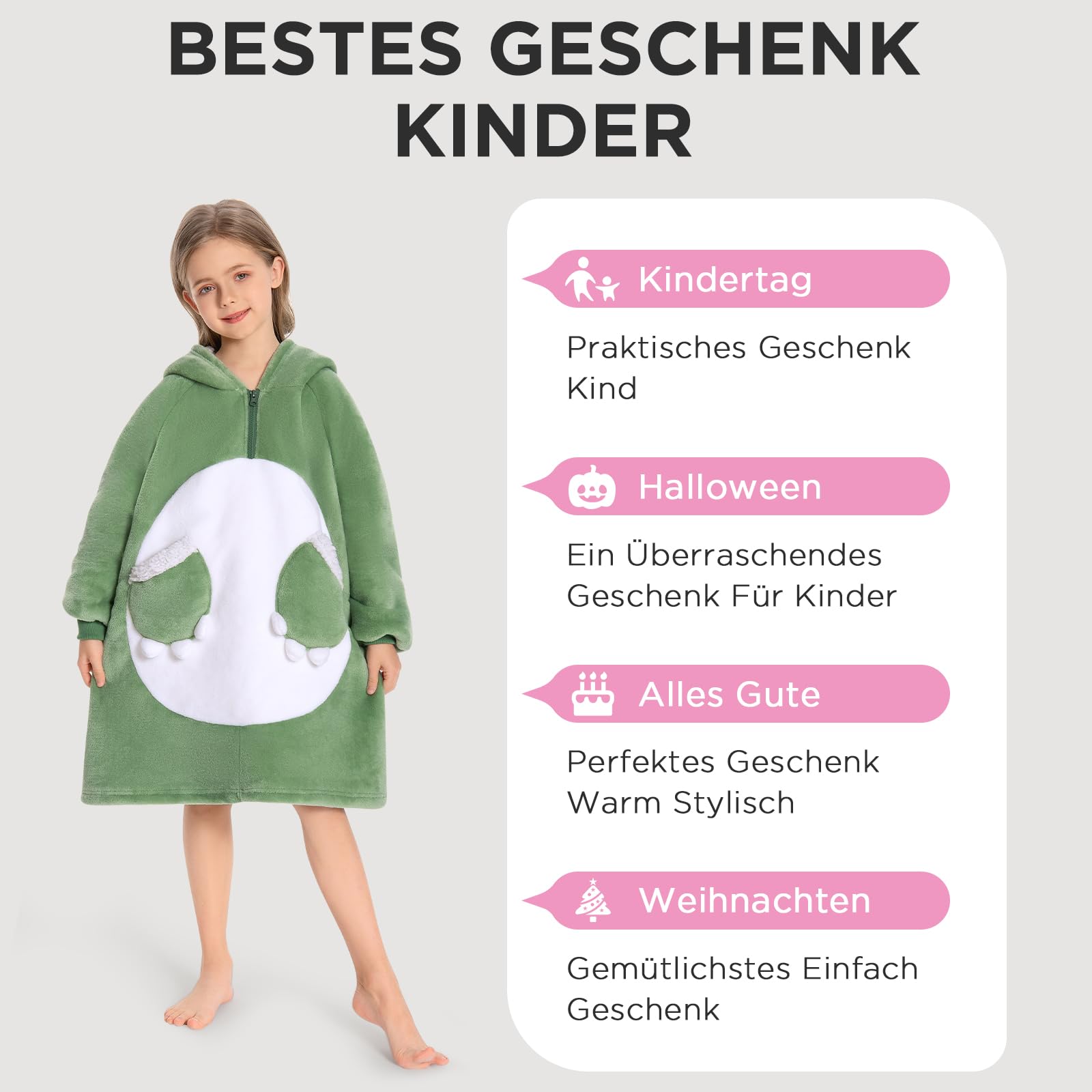OLAOLA Dinosaurier Decken-Hoodie für Kinder, Weiche Kuscheldecke Unisex | Cooles Dinosaurier-Motiv für Kinder. Extra warme und kuschelige Decke mit Kapuze, das ideale Wintergeschenk für Kinder.