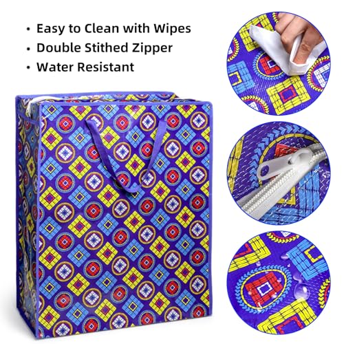 ZAVOOS 9 Pieces Extra Large Moving Bags, 90 L Heavy Duty Storage Tote with Zipper Carrying Handle, Plastic Laundry Clothes Packing Bags for Space Saving, Traveling, College Supplies - Thumbnail 4