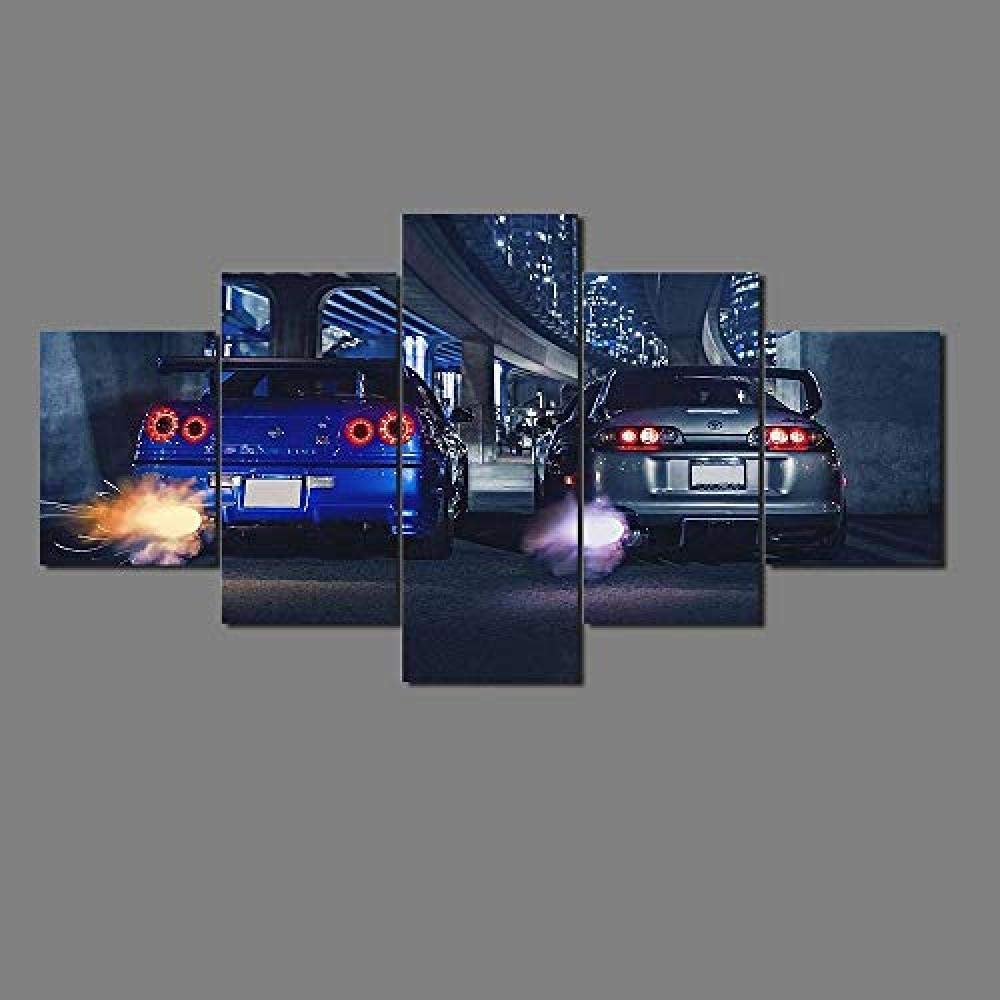 QQYYYT 5 Canvas Prints Painting Modern Living Room Wall Decoration Art Picture Abstract Mural Poster Decoration Gift Skyline R34 Gtr Supra Car Sports Car Singleaart