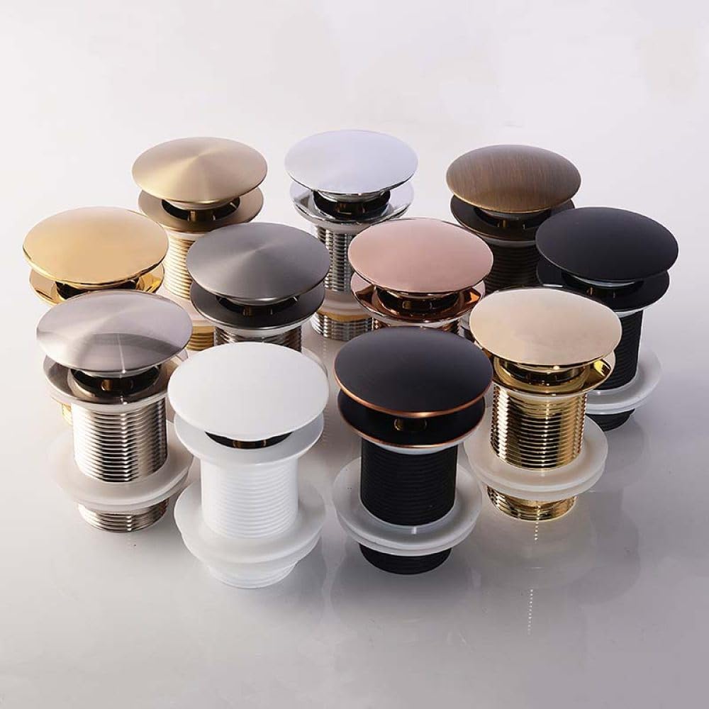 Waschbecken-Ablaufstopfen zum Herunterdrücken, gebürstetes Gold, Mattschwarz, Weiß, Roségold, Gold, Chrom, Waschbeckenzubehör, Dunkelgold mit Loch