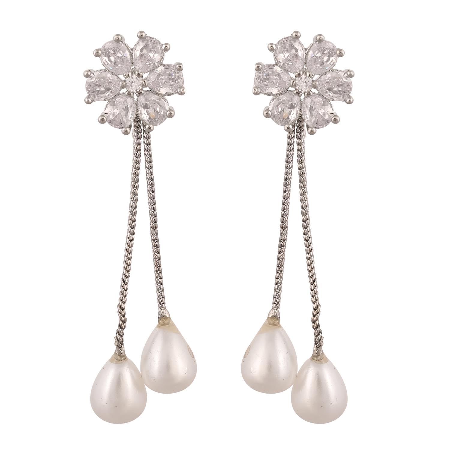 Ratnavali Jewels Silver Plated Brass Sparkling White Red Green Blue Pearl Red Pink Mint Dangle and Drop Earrings Top for Women and Girls (RV2966SP-6, Silver) (B0CBN2JVJX) Amazon Price History, Amazon Price Tracker