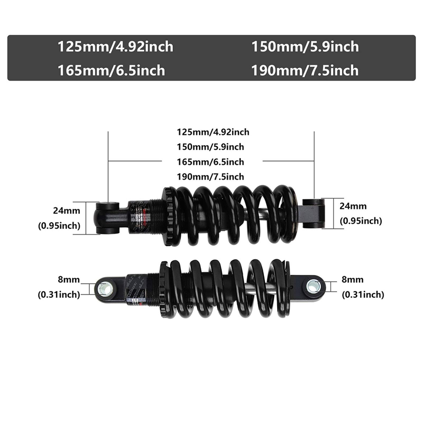 Bicyclette Amortisseur Arrière Printemps VTT Vélo Queue Souple Suspension avec Bague et Vis (Color : 190mm, Size : 250 Lbs)