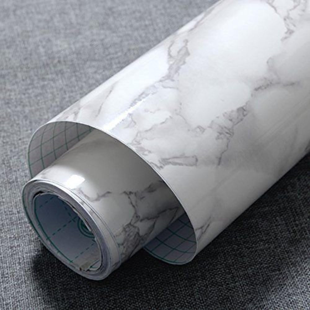 JIUBING Grey Marble Look Contact Paper Gloss Film Vinyl Self Adhesive Backing Granite Shelf Liner Peel and Stick Wall Decal for Covering Counter Top Kitchen Cabinet (61cm*200cm)