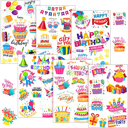 Containlol 6 Sheets Happy Birthday Stickers for Boys Girls Adults Adhesive Scrapbook Cards Stickers for Birthday Party Gift Wrap Home Classroom...