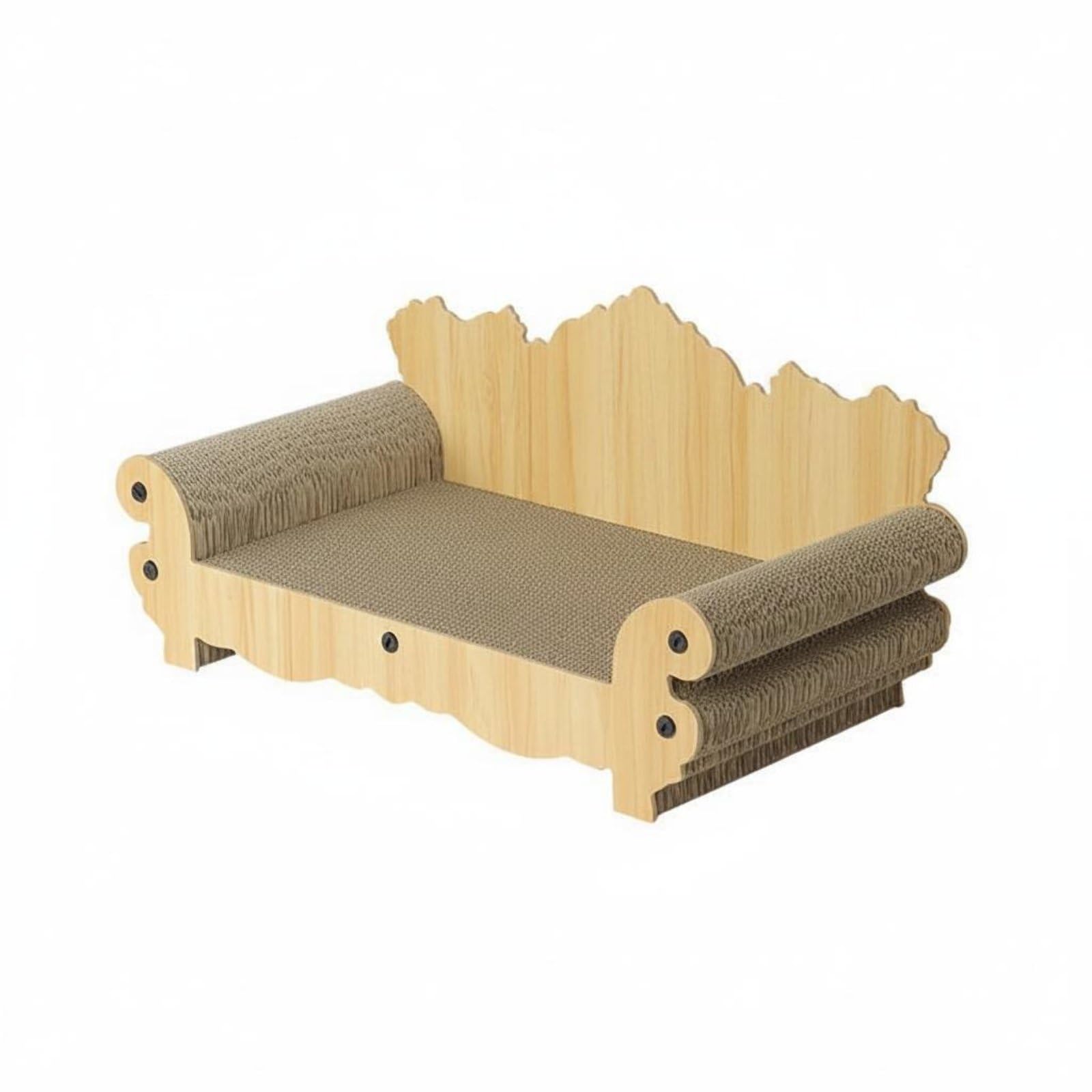 Canapé Griffoir pour Chat Griffoir Canapé Lit Meuble Sofa Courbure Anatomique pour Soutien Carton Ondulé Dense Antidébris Cadre Stable Imitation Bois, Haute Qualité