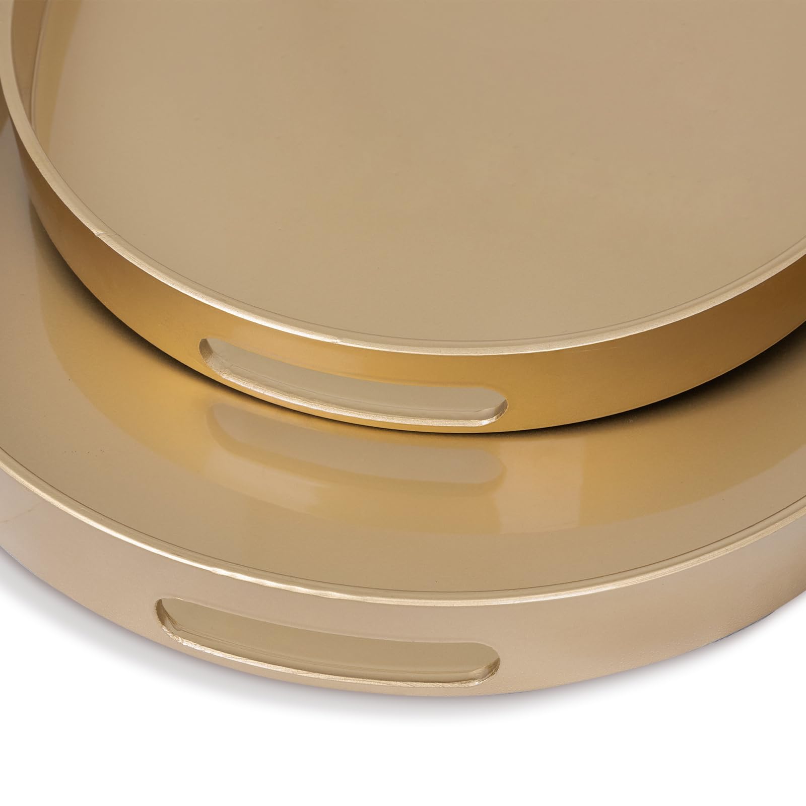 MAONAME Bandejas doradas para servir con asas, bandejas decorativas ovaladas para mesa de café, juego de 2, bandejas de tocador de plástico para otomana, sala de estar