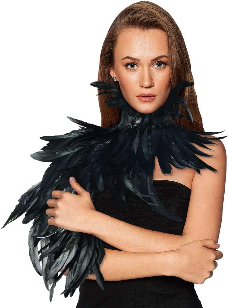 Feather Cape Shawl Costume Black Witch Wings Collar Adult Crow Neck - Image 7