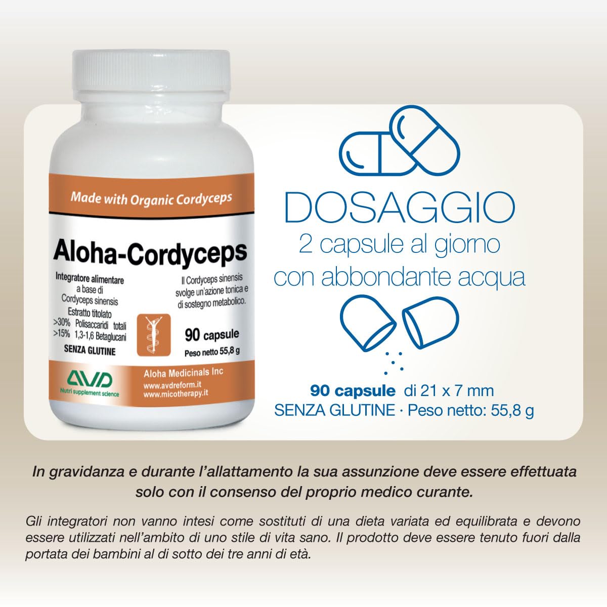 AVD REFORM | Aloha Cordyceps – Integratore a base di Cordyceps sinensis per energia, resistenza fisica e vitalità in caso di stress e affaticamento – 90 capsule – Prodotto in Italia