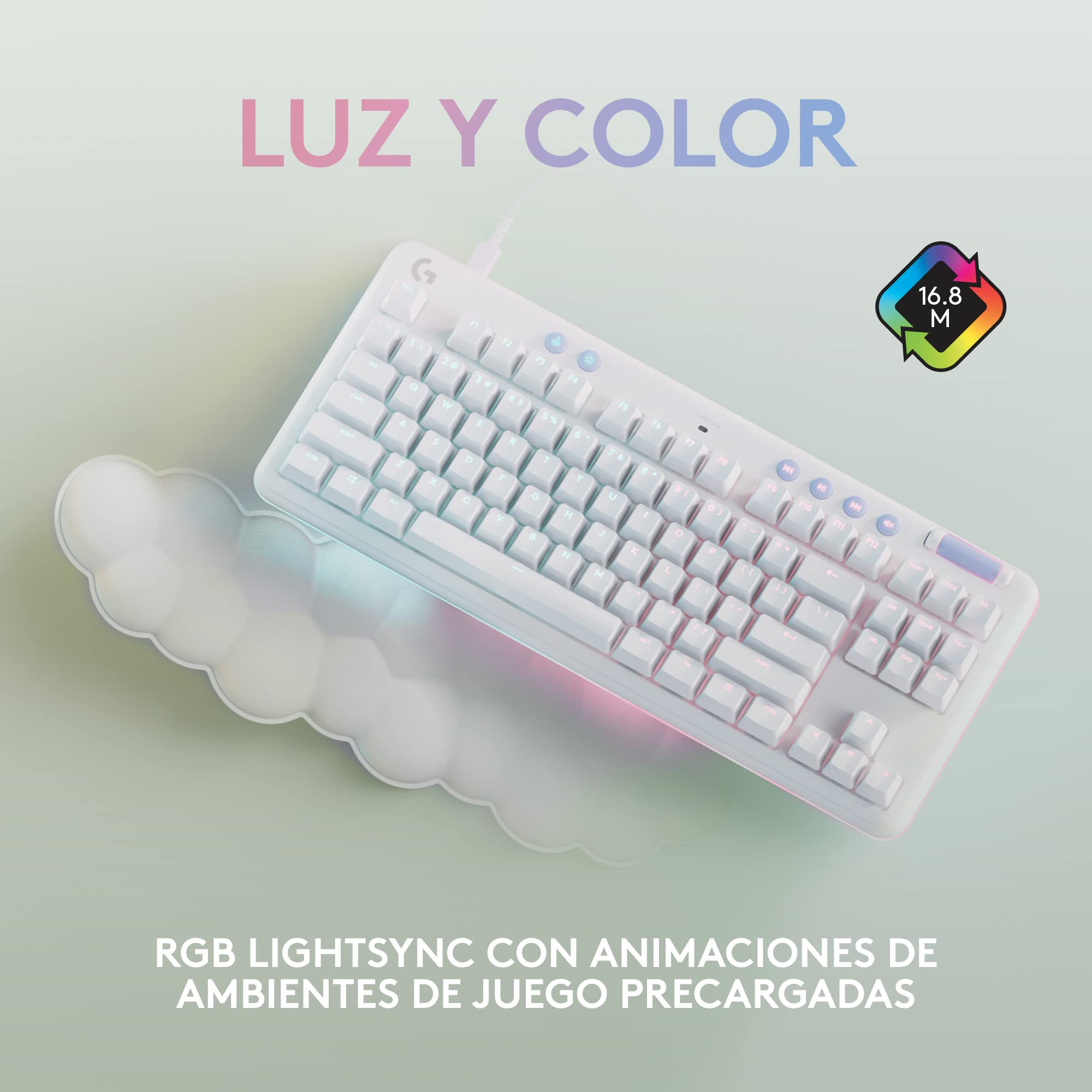 Logitech G G713 Teclado Para Gaming Con Cable Con Iluminación LIGHTSYNC RGB | Interruptores Táctiles (GX Marrón) Reposamanos Para Teclado, Con PC y Mac, Blanco Niebla, QWERTY US INT'L - Niebla blanca
