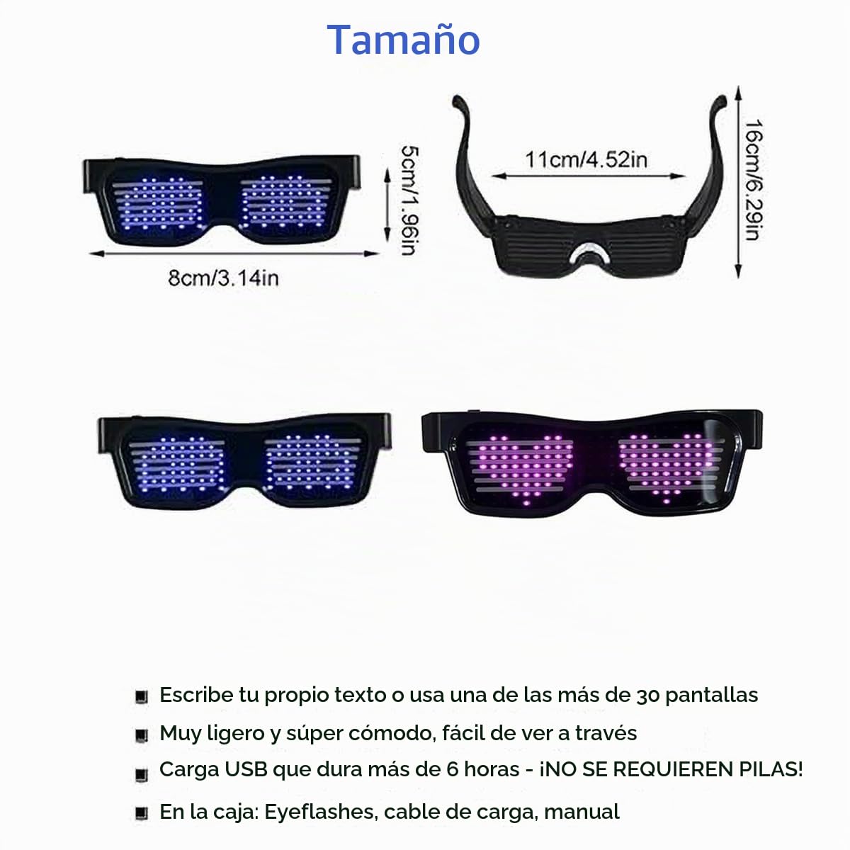 Gafas de sol LED que brillan en la oscuridad Gafas de sol LED que brillan Gafas geniales personalizables para discoteca, fiesta de cumpleaños, escenario, festival, Halloween, concierto