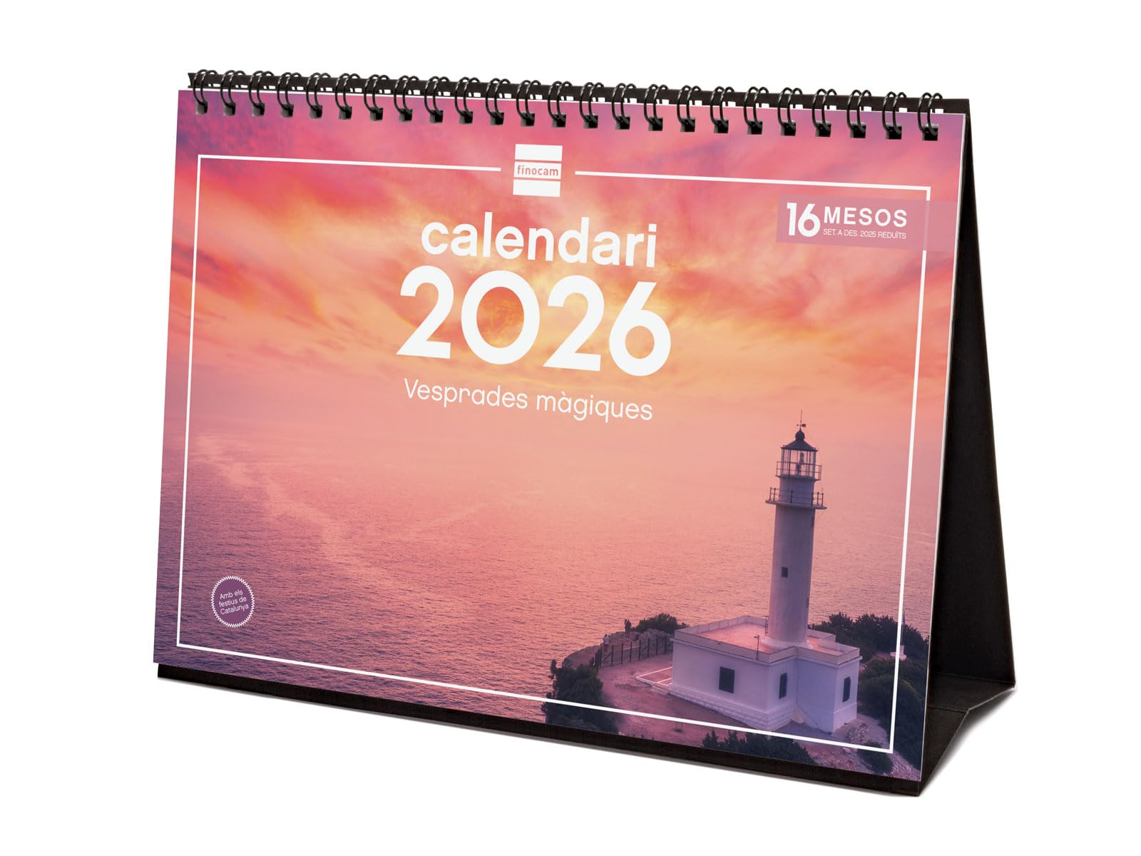 Finocam - Desktop Calendar 2026 Month View January - December 2026 + Sep.- Dec. 2025 (4 months) reduced | Calendar 2026 | Magical sunsets images - Catalan
