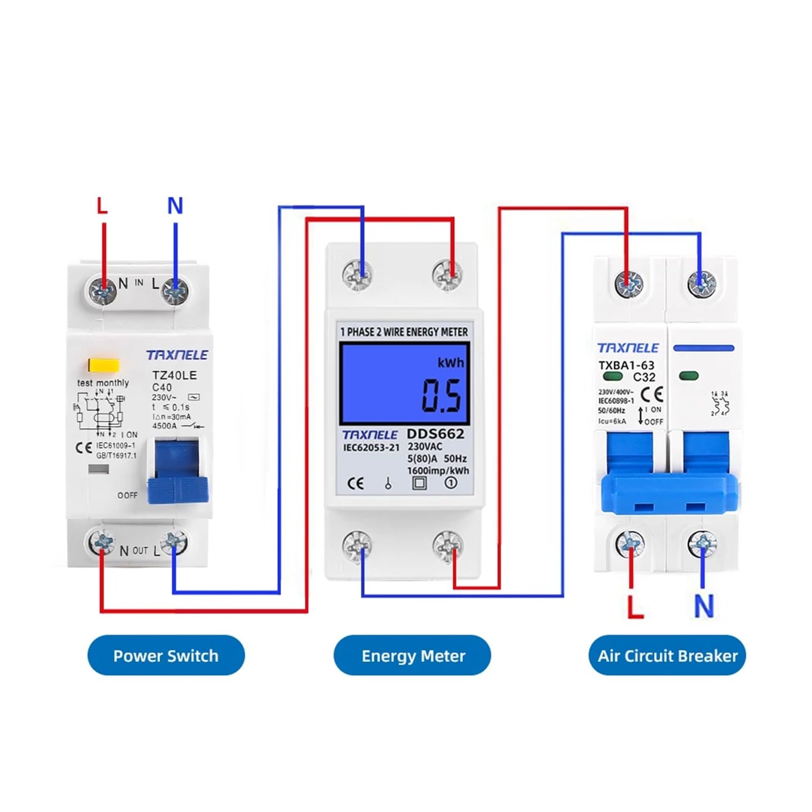 Jednofazowy dwuprzewodowy cyfrowy wyświetlacz LCD watomierz Pobór mocy Licznik energii elektrycznej kWh AC 230 V 50 Hz Szyna DIN elektryczna (bez podświetlenia)