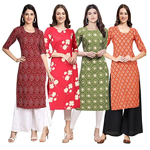 Image of Pinkmint Women's Crepe Digital Print Straight Kurta [Pack of 4] (CCV-334-338-339-335)